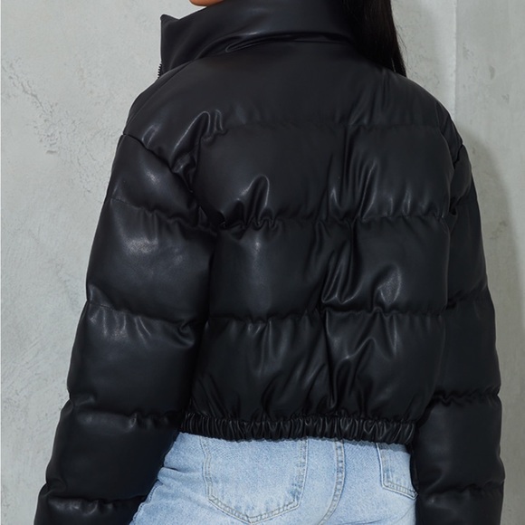 PLT Black Faux Leather Elastic Hem Bubble Puffer - Picture 3 of 5
